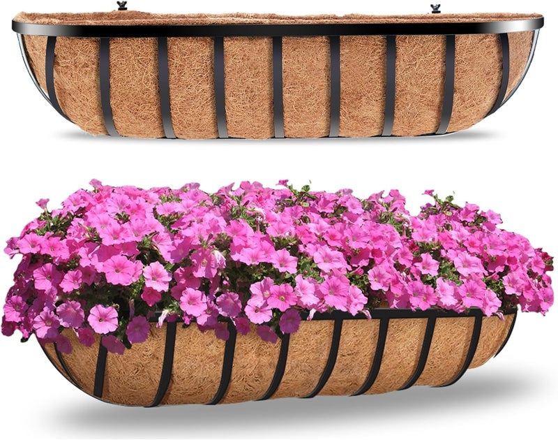 YM 30'' Large Window Box Railing Planter with Coco Liner,Window Flower Boxes Outdoor Over The Railing Planter Boxes Deck Fence Porch Patio Planter-2 Pack - Image 1
